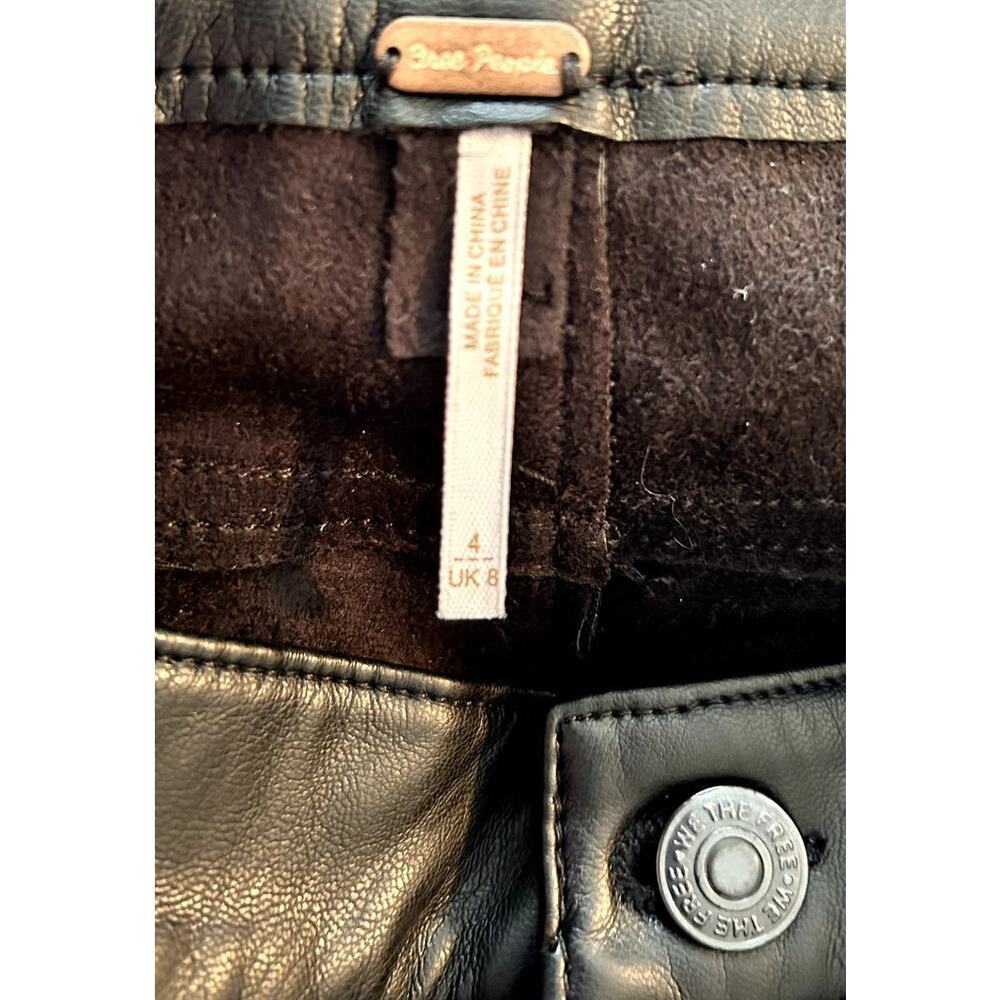 Free People Black Faux Leather‎ Pants with Button Zipper Closure Size 4 - Picture 4 of 6